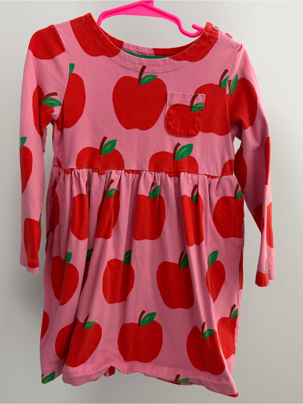 Mini Boden Pink Dress with Red Apple Print